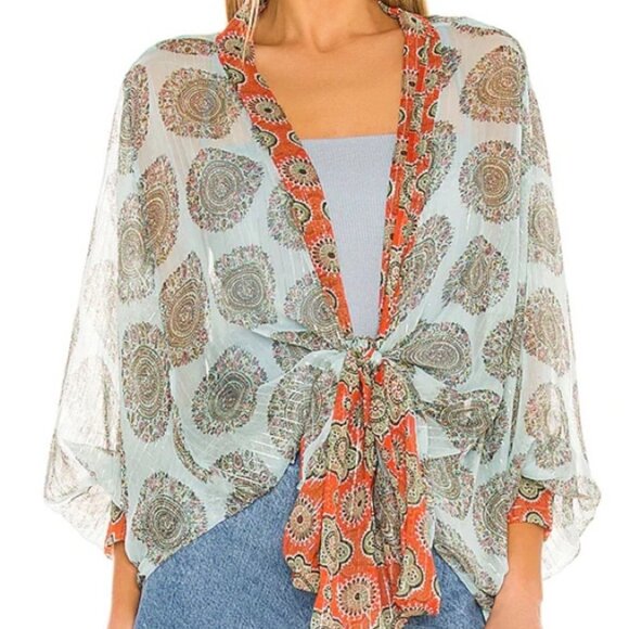 FREE PEOPLE Kantha Shimmer Tie Front Kimono, Size OS - Picture 10 of 10